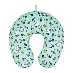 a blue neck pillow with elephants and flowers on it