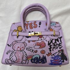 Women's Graffiti Cowhide Leather Handbag Painted Flap Purse Crossbody New Thanks for your business! Painting On Leather Bags, Leather Bag Painting, Hand Painted Bags Handbags, Purse Business, Hand Painted Bags, Painted Purse, Painted Bags, Upcycle Recycle, Purse Crossbody