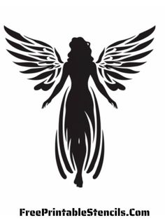 the silhouette of an angel with wings on it's back, and text free printable