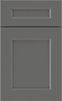 a gray kitchen cabinet with two doors on the front and one door in the back