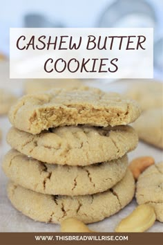 cashew butter cookies stacked on top of each other