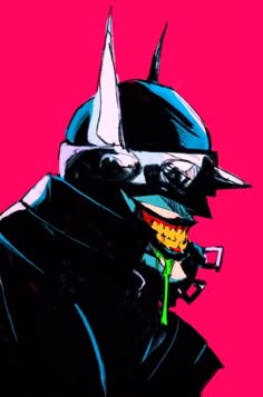 a painting of a man wearing a batman mask and holding a pipe in his mouth