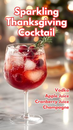 sparkling thanksgiving cocktail with vodka and cranberry juice is featured in this holiday ad