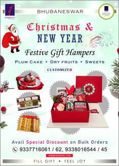 christmas and new year festive gift hampers, plum cake, dry fruits & sweets