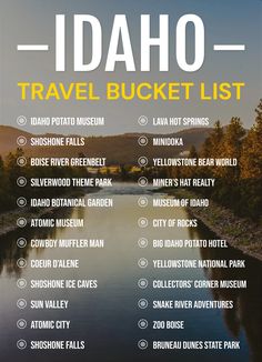 the idaho travel bucket list is shown