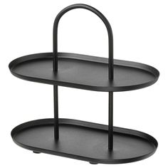 two tiered trays with handles on each side, one black and the other grey