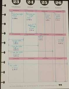 a pink and blue printable calendar on a white sheet with the date circled out