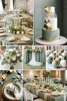 a collage of photos showing different types of wedding decorations and tables with candles on them