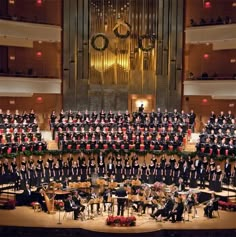 an orchestra is performing in front of a large organ