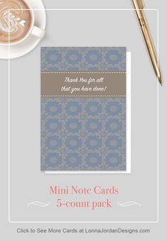 the mini note cards 5 - count pack is shown next to a cup of coffee