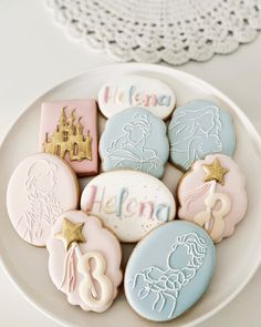 some cookies are sitting on a white plate