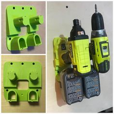 four different views of the same device, one with an electric drill and two without