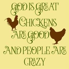 a cross stitch pattern with the words god is great chickens are good and people are crazy