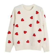 Sweet Red Hearts Sweater - S / White - Sweaters Kawaii Tops, Kawaii Swimsuit, Dark Academia Clothing, Anime Lingerie, Aesthetic Dark Academia, Heart Clothes, Cottagecore Fashion, Kawaii Dress, Heart Sweater