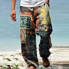 Mens Beach Pants, Casual Pants Style, Streetwear Mode, Designer Streetwear, Exotic Fashion, Linen Blend Pants, Streetwear Men, Mens Linen, Summer Pants