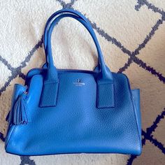 Kate Spade Bag. New Without Tags. With Dust Bag. Multiple Pockets. Fits A Laptop. Blue Double Handle Satchel, Blue Satchel With Double Handle, Blue Shoulder Bag With Gold-tone Hardware For Office, Chic Blue Shoulder Bag With Handle Drop, Blue Office Satchel With Removable Pouch, Chic Blue Shoulder Bag For Office, Chic Blue Leather Satchel, Chic Blue Office Satchel, Chic Blue Double Handle Satchel