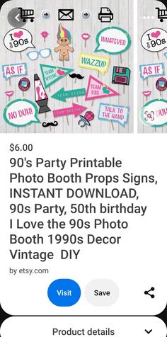 an iphone screen with the text, party printables, and stickers on it