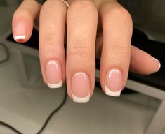 Nail Designs Rounded Square, Gel French Manicure Natural Nails, Short Fingers Nail Shape, Neutral Nails Square, Squoval French Tip Nails, Squoval Acrylic Nails, Cosmetic Inspiration, Gel Nails French, Unghie Nail Art