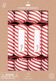 Candy Cane Design Set of 12 Christmas Crackers Affordable Christmas Decorations, Baby Greeting Cards