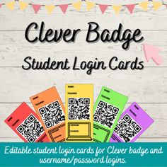 the clever badge for clever badges is shown in front of a white wooden background with colorful flags