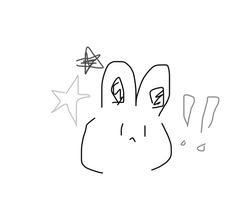 a drawing of a rabbit's face with stars in the sky above it and an arrow pointing up