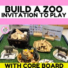 an image of children's toys on display with words build a zoo invitation to play