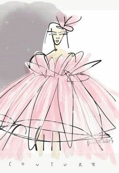 a drawing of a woman in a pink dress and hat with the words couture on it