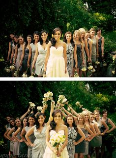 two pictures of the same bride and her bridal party