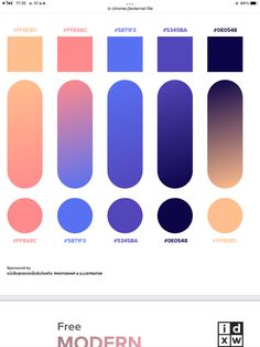 the different shades of blue, pink and orange are shown in this graphic style chart