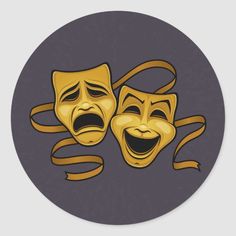 two theater masks with mouths open stickers