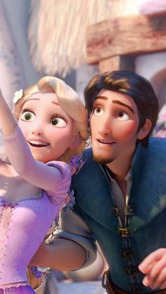 an image of a man and woman in disney's frozen princess costume holding each other