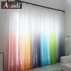 the curtains are colored in different colors