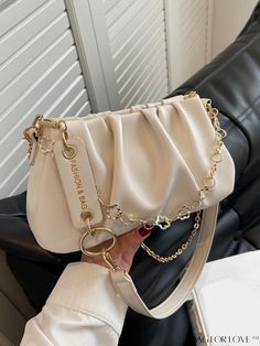 BagForLove - Ruched Chain Embellished Handbag Classy Purses, Trendy Purses, My Style Bags, Chain Decor, Stylish Purse, Girly Bags, Cute Handbags, Trendy Handbags, White Handbag