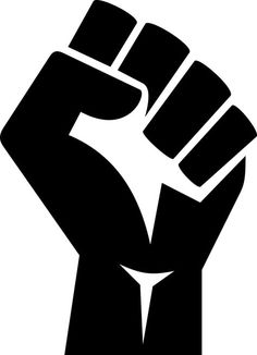 a black and white image of a fist with one hand raised up in the air