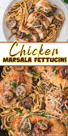 chicken marsala fettuccine with mushrooms and parmesan cheese