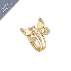 18K Gold Diamonds Butterfly Layer Combination Set Of Rings Set Of Rings, Layered Rings, Discount Codes, One Set, Design Inspo, Random Stuff, Gold Diamond, Free Gifts, Solid Gold