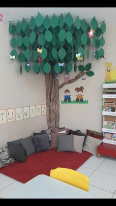 an image of a tree in the middle of a room with lots of books on it