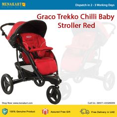 a red stroller with the words graco treko chili baby stroller red