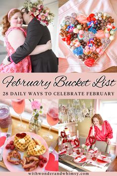 two women in red dresses are hugging each other at a valentine's day party