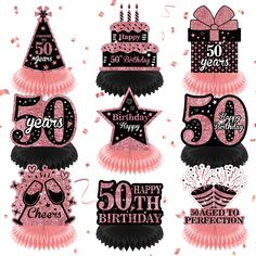 pink and black 50th birthday decorations