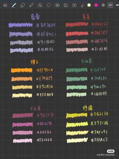 some type of writing on a blackboard with chinese characters and numbers in different colors