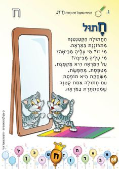 an image of two cats looking at themselves in the mirror with balloons and streamers