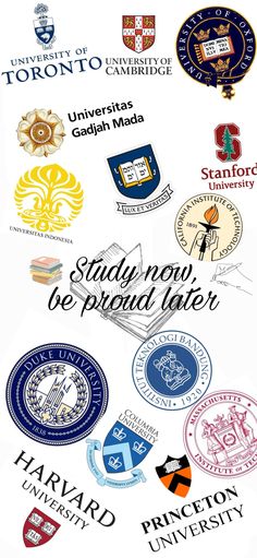 many different types of logos on a white background with the words study now be proud later