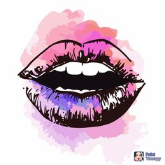 the lips are painted in pink and purple watercolor