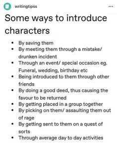 some ways to introduce characters by saying them