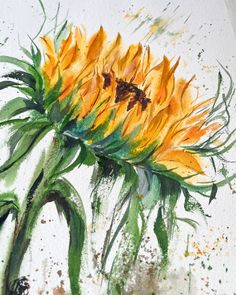 a watercolor painting of a yellow sunflower