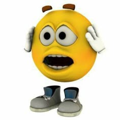 an emoticive yellow emoticure with one hand on his head and two feet in the air