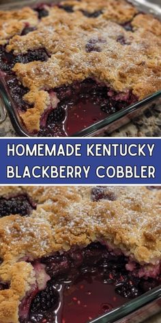 homemade kentucky blueberry cobbler recipe in a glass baking dish