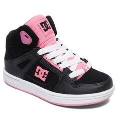 The DC Pure High-Top Shoes are never miss. A DC staple, these everyday high-tops feature a leather, nubuck, or suede upper depending on your colorway choice, plus a mesh lining for increased breathability and an abrasion-resistant rubber outsole to ensure your kicks stay fresh, for longer. Sturdy, versatile, and always Dc Skate Shoes, Athletic Girls, Skate Style, Shoe Carnival, Dc Shoes, Mode Online, High Top Shoes, Dc Sneaker, Kids Sneakers