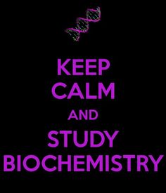 the words keep calm and study biochemisty are shown in purple on a black background